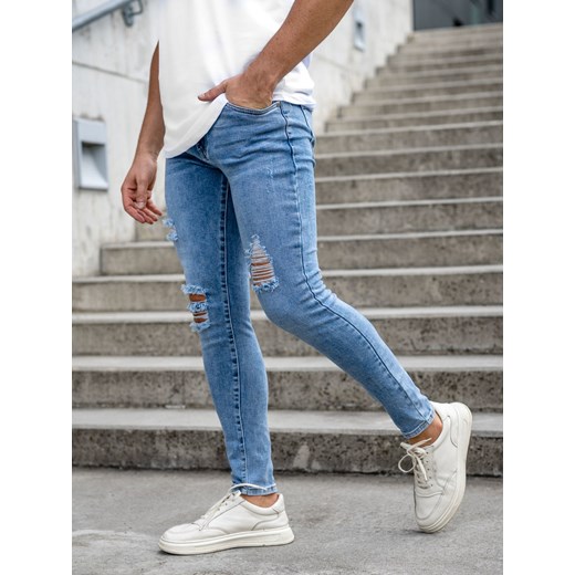 Niebieskie spodnie jeansowe męskie slim fit Denley KX759-4A 30/S wyprzedaż Denley