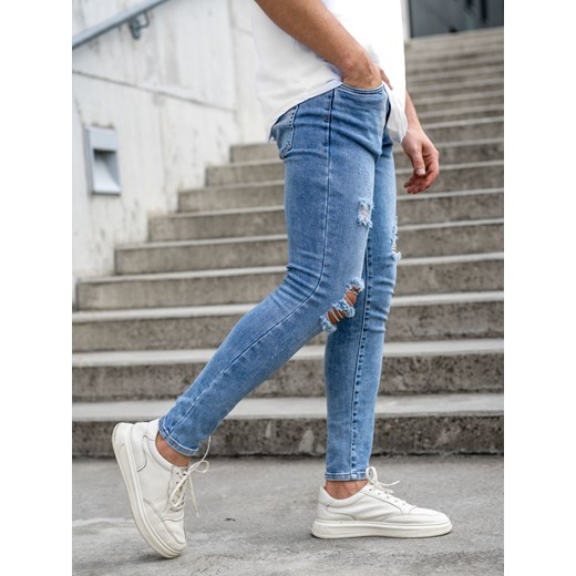 Niebieskie spodnie jeansowe męskie slim fit Denley KX759-4A 32/M promocyjna cena Denley