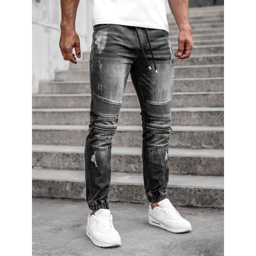 Czarne spodnie jeansowe joggery męskie Denley MP0077N 2XL okazja Denley
