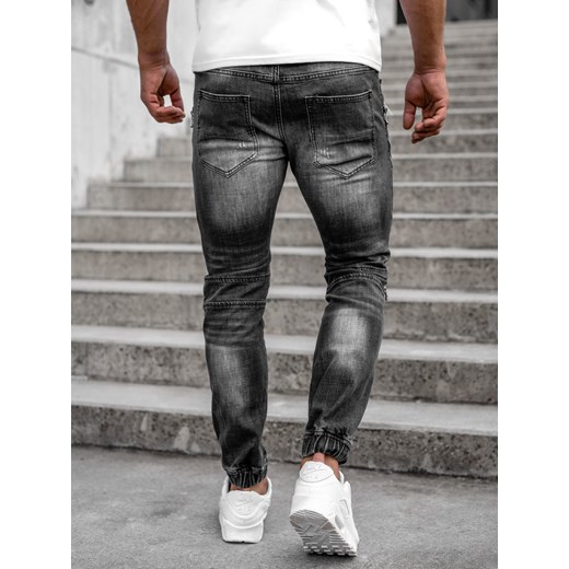 Czarne spodnie jeansowe joggery męskie Denley MP0077N 2XL promocja Denley