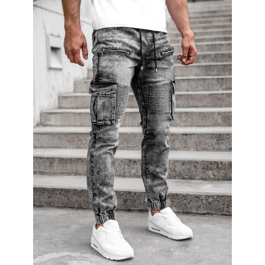 Czarne spodnie jeansowe joggery bojówki męskie Denley MP0112N M Denley promocyjna cena