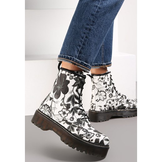 Biało-Czarne Botki Workery w Kwiaty Diaoune Renee 37 wyprzedaż renee.pl