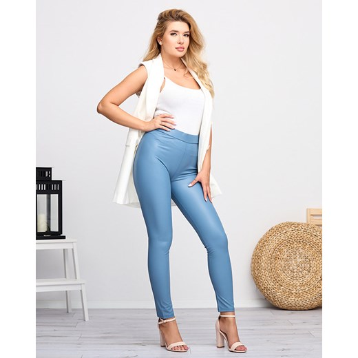 Niebieskie damskie eko-skórzane legginsy - Odzież Royalfashion.pl XL/XXL - 43 royalfashion.pl