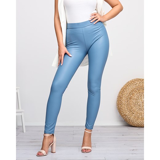 Niebieskie damskie eko-skórzane legginsy - Odzież Royalfashion.pl M/L - 39 royalfashion.pl