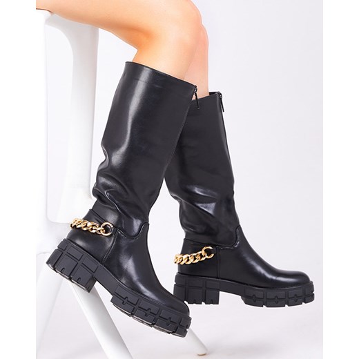 Czarne damskie nieocieplane eko-skórzane kozaki Verola - Obuwie Royalfashion.pl 37 royalfashion.pl