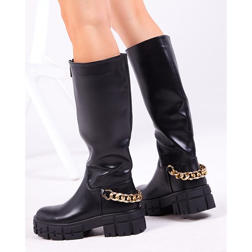 Czarne damskie nieocieplane eko-skórzane kozaki Verola - Obuwie Royalfashion.pl 37 royalfashion.pl