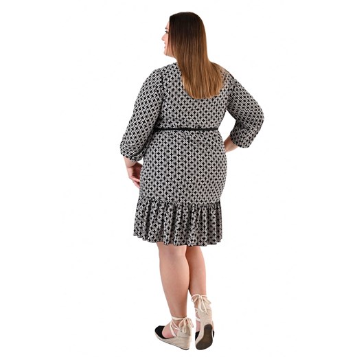 Sukienka Fokus z krótkim rękawem z długimi rękawami dla puszystych w groszki mini casual 