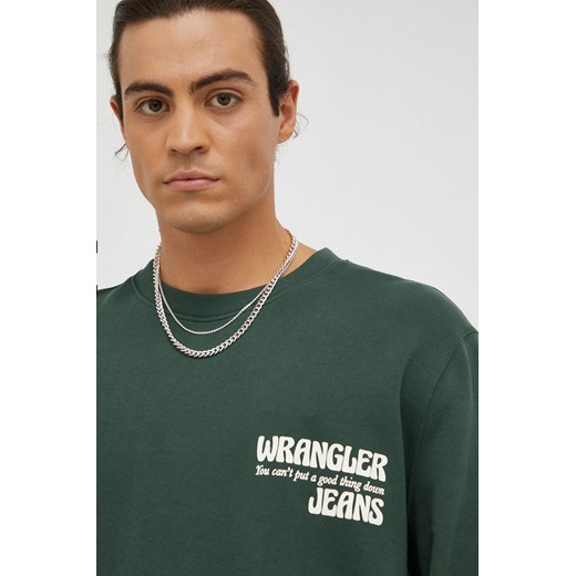 Wrangler bluza bawełniana męska kolor zielony z nadrukiem Wrangler L ANSWEAR.com