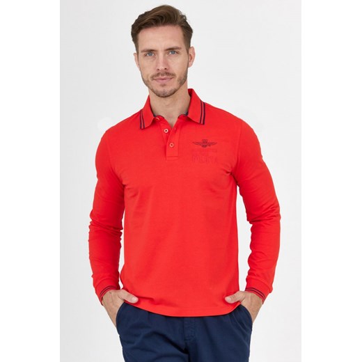 AERONAUTICA MILITARE - CZERWONY LONG SLEEVE POLO Aeronautica Militare L outfit.pl