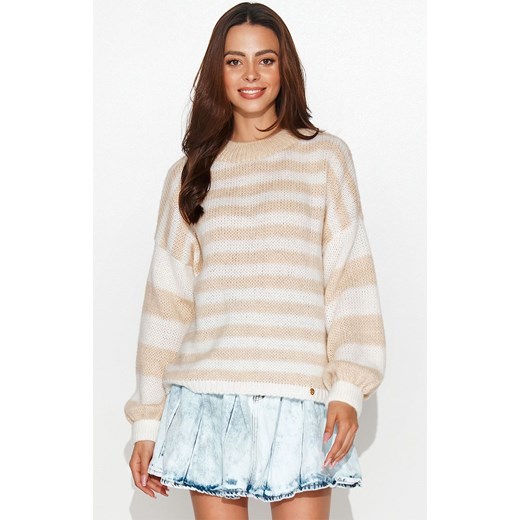 Sweter moherowy oversize w kolorze ecru i jasnym beżu NU_S86, Kolor ecru-beżowy, Numinou one size Primodo