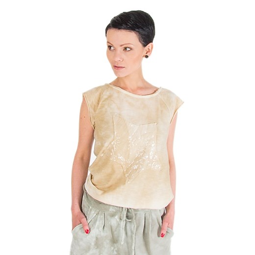 Beżowy t-shirt z błyszczącym wzorem gwiazdy moodify-pl bezowy abstrakcyjne wzory