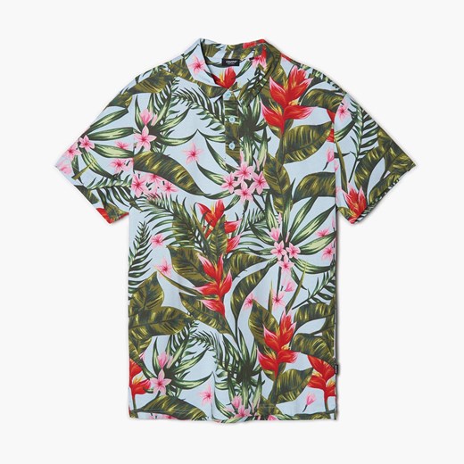 Cropp - Koszulka polo w kwiaty - Niebieski Cropp L Cropp promocja