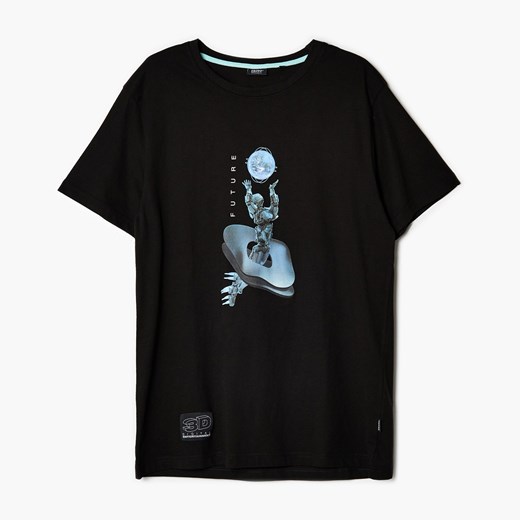 Cropp - Czarna koszulka z nadrukiem - Czarny Cropp XL Cropp