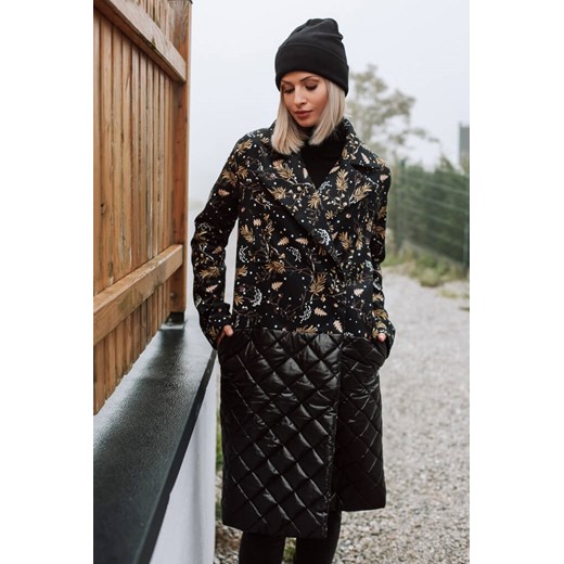 Dwurzędowy płaszcz z łączonych tkanin Midnight Forest XS ze sklepu NAOKO w kategorii Płaszcze damskie - zdjęcie 144430147