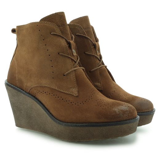 BOTKI MARC O'POLO WEDGE BOOTIE CALF SUEDE COGNAC riccardo brazowy elegancki