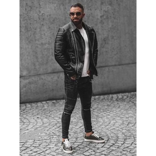 Kurtka skórzana męska ramoneska czarna OZONEE JS/11Z8005Z Ozonee S okazja ozonee.pl
