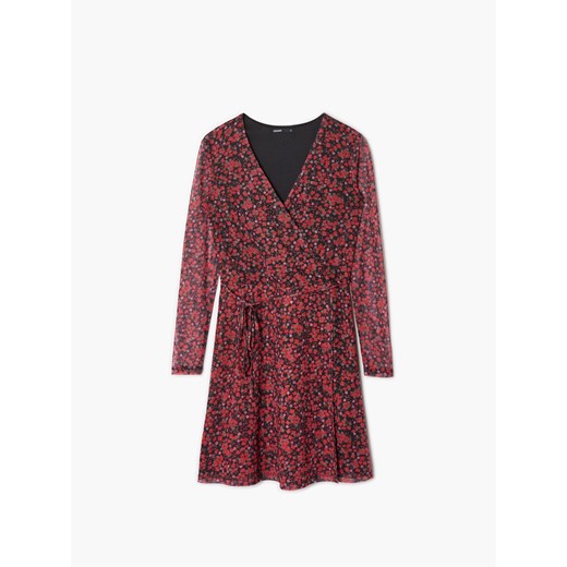 Cropp - Sukienka w czerwone kwiatki - Wielobarwny Cropp L Cropp