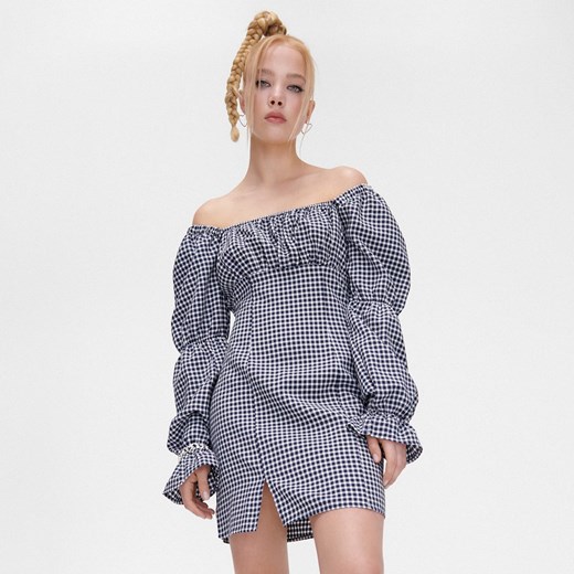 Cropp - Mini sukienka w kratę - Niebieski Cropp M okazja Cropp