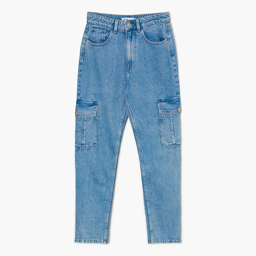 Cropp - Jeansy mom cargo - Niebieski Cropp 40 Cropp