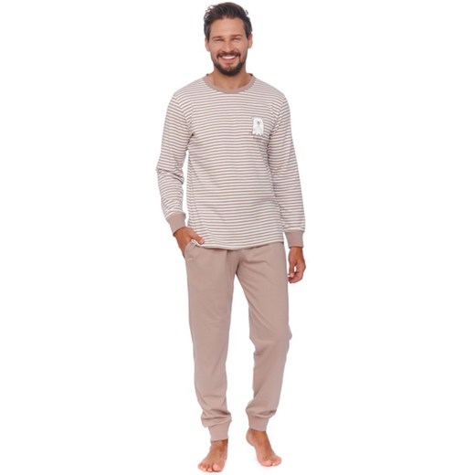 Doctor Nap Męska piżama w beżowe paski PMB.4530, Kolor beżowy-wzór, Rozmiar 2XL, Doctor Nap ze sklepu Intymna w kategorii Piżamy męskie - zdjęcie 144604268