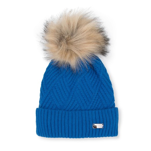 Damska czapka o splocie w karo z pomponem ze sklepu WITTCHEN w kategorii Czapki zimowe damskie - zdjęcie 144611747
