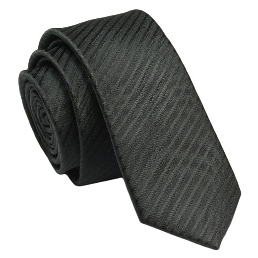 Wąski Krawat - Śledź - Alties - Czarny w Delikatny Prążek KRALTStani0797 ze sklepu JegoSzafa.pl w kategorii Krawaty - zdjęcie 144616127