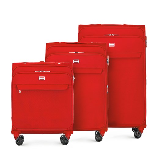 Zestaw jednokolorowych walizek miękkich czerwony ze sklepu WITTCHEN w kategorii Walizki - zdjęcie 144672815