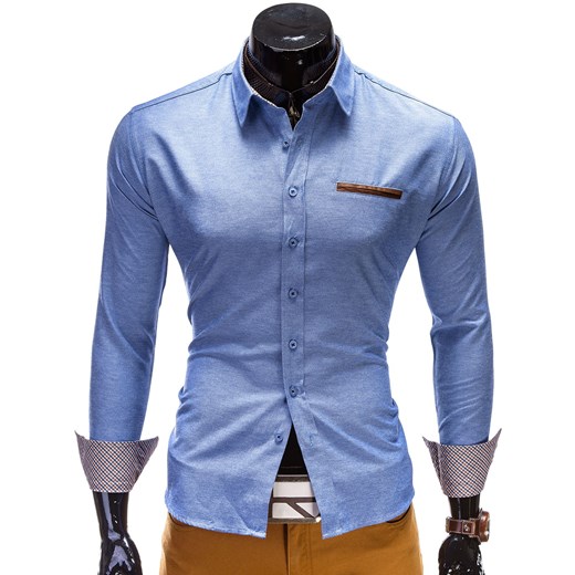 Koszula K117 - JEANSOWA ombre niebieski Koszule jeansowe męskie