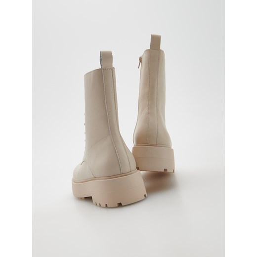 Reserved - Skórzane botki - Kremowy Reserved 40 Reserved