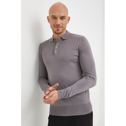 Emporio Armani sweter wełniany kolor szary ze sklepu ANSWEAR.com w kategorii Swetry męskie - zdjęcie 144730218