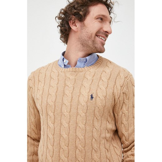 Polo Ralph Lauren sweter bawełniany 710775885014 męski kolor beżowy lekki ze sklepu ANSWEAR.com w kategorii Swetry męskie - zdjęcie 144731846
