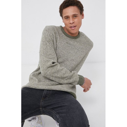 Wrangler Sweter z domieszką wełny męski kolor zielony Wrangler M okazja ANSWEAR.com