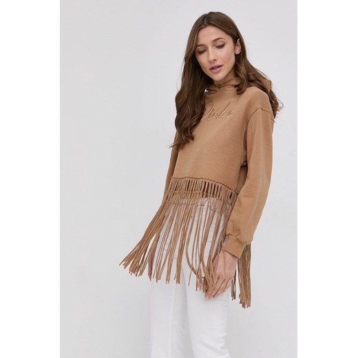 Pinko Bluza bawełniana damska kolor beżowy z kapturem z aplikacją Pinko M wyprzedaż ANSWEAR.com