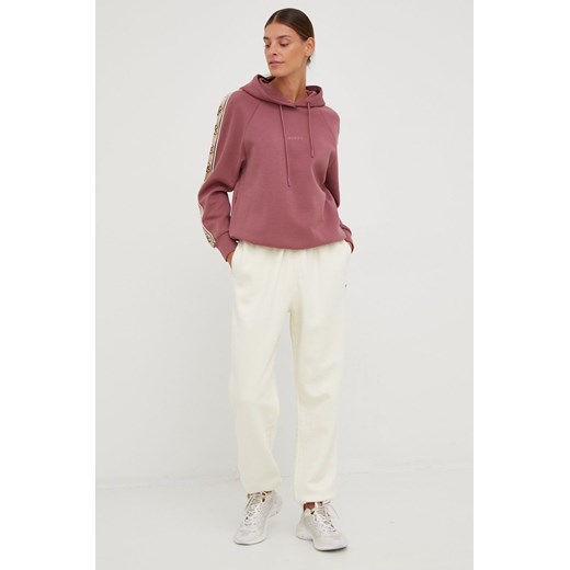 Guess bluza damska kolor różowy z kapturem z aplikacją Guess XS ANSWEAR.com
