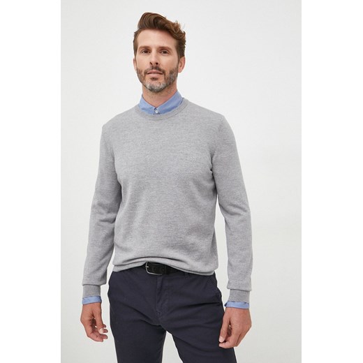 BOSS sweter wełniany męski kolor szary ze sklepu ANSWEAR.com w kategorii Swetry męskie - zdjęcie 144764609