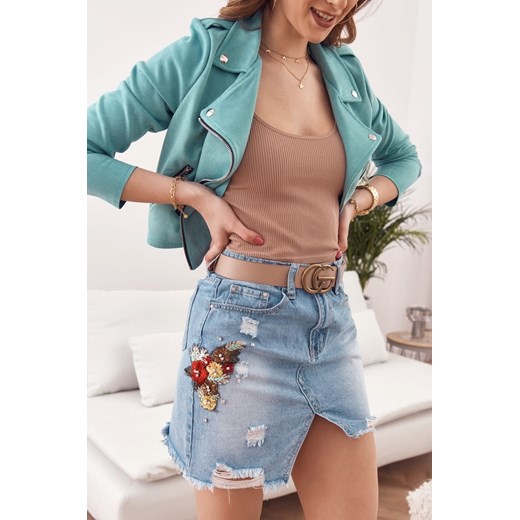Jeansowa mini spódniczka z haftem 11120 L, S, M, XS okazja fasardi.com