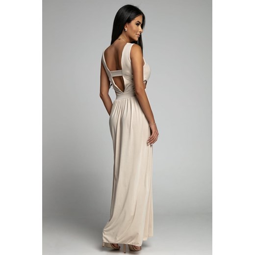 Maxi sukienka z wycięciami beżowa 35490 UNIW fasardi.com