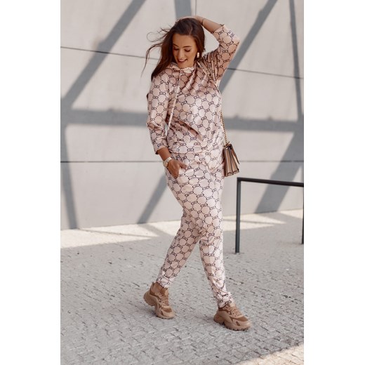 Welurowy dres we wzory beżowy FG568 S, L, XL fasardi.com