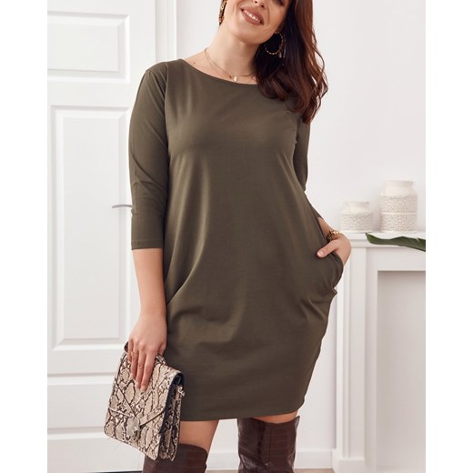 Plus Size minimalistyczna sukienka basic khaki FK563 4XL, 3XL promocyjna cena fasardi.com