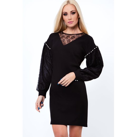 Sukienka z bufiastymi rękawami czarna ALZ3120 L promocyjna cena fasardi.com