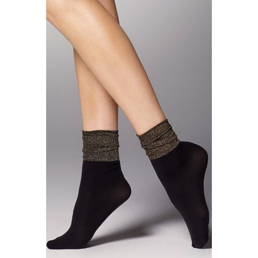 Jasmine skarpetki damskie z lureksem, Kolor czarno-złoty, Rozmiar uniwersalny, Veneziana ze sklepu Intymna w kategorii Skarpetki damskie - zdjęcie 144815668