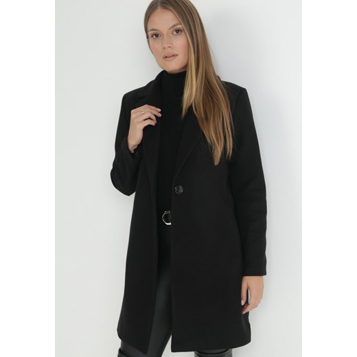 Czarny Płaszcz Jednorzędowy Sono ze sklepu Born2be Odzież w kategorii Płaszcze damskie - zdjęcie 144879389