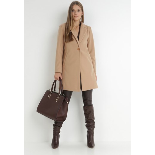 Beżowy Płaszcz Jednorzędowy Sono L promocyjna cena Born2be Odzież
