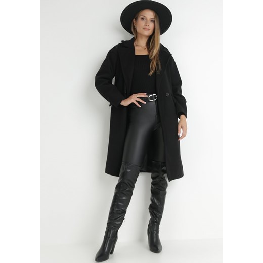 Czarny Płaszcz Dwurzędowy Długi Swane ze sklepu Born2be Odzież w kategorii Płaszcze damskie - zdjęcie 144882237