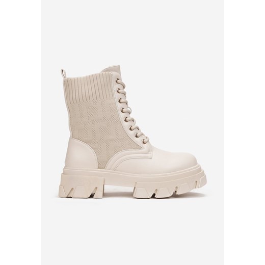 Beżowe Botki Workery z Prążkowaną Cholewką Dianilla Renee 37 renee.pl