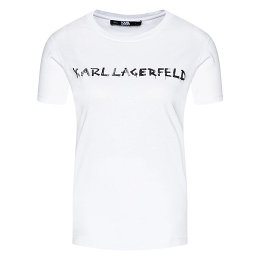 KARL LAGERFELD T-Shirt Graffiti Logo 206W1701 Biały Regular Fit Karl Lagerfeld S wyprzedaż MODIVO