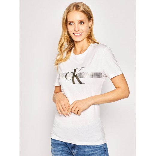 Calvin Klein Jeans T-Shirt Metalic J20J213554 Biały Slim Fit S okazyjna cena MODIVO