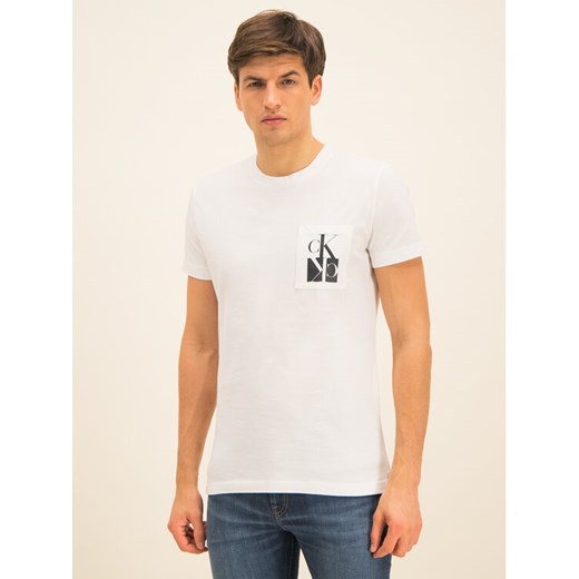 Calvin Klein Jeans T-Shirt Poche Mirrored Monogram J30J314105 Biały Slim Fit XL okazyjna cena MODIVO