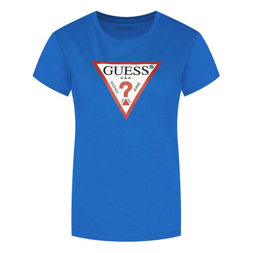 Guess T-Shirt Triangle Logo W0YI57 K8HM0 Niebieski Regular Fit Guess L promocja MODIVO
