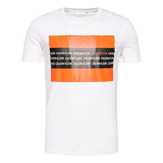 Calvin Klein T-Shirt Contrast Text Box Chest K10K106366 Biały Regular Fit Calvin Klein L okazja MODIVO